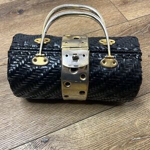 Vintage Marcus Brothers Black Woven Bag w/Goldtone Hardware